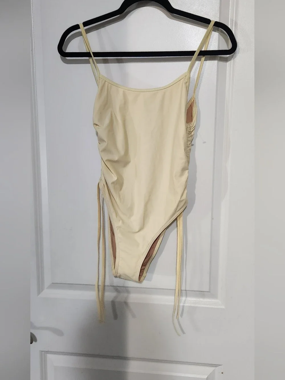Beige Drawstring Side One-Piece‎ Swimsuit